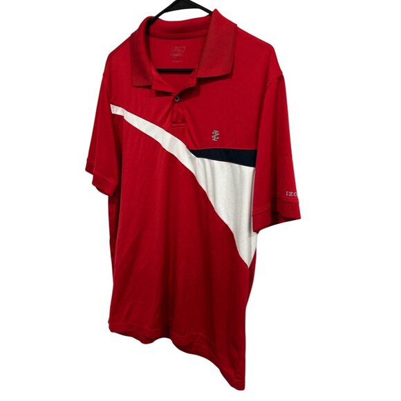 Izod Mens Red Polo Golf Shirt Color Block Design Sz Large - Picture 3 of 9